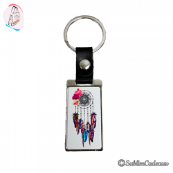 Porte-clés rectangle avec attache en simili cuir