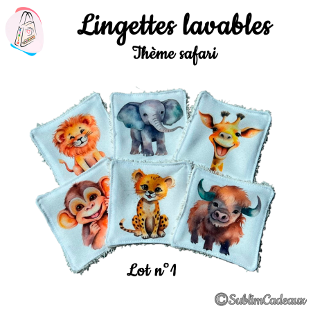Panier et/ou lingettes lavables : Animaux de la savane