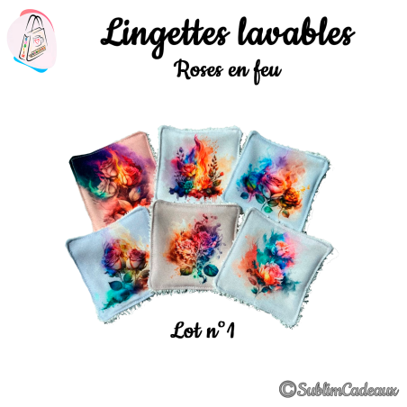 Panier et/ou lingettes lavables : Roses en feu