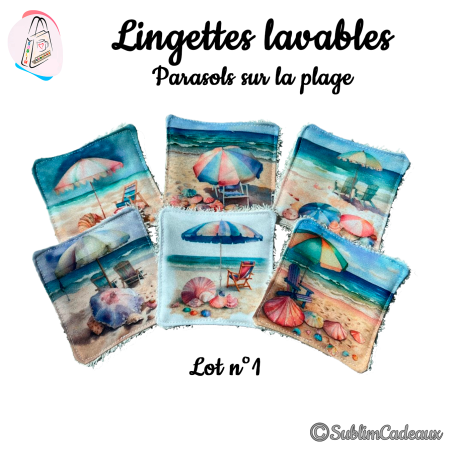 Panier et/ou lingettes lavables : Parasols sur la plage