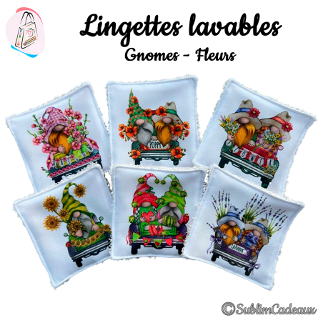 Lingettes lavables : Gnomes - Fleurs