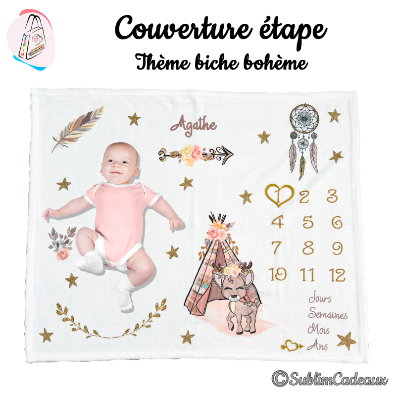 Plaid bébé personnalisé biche 2