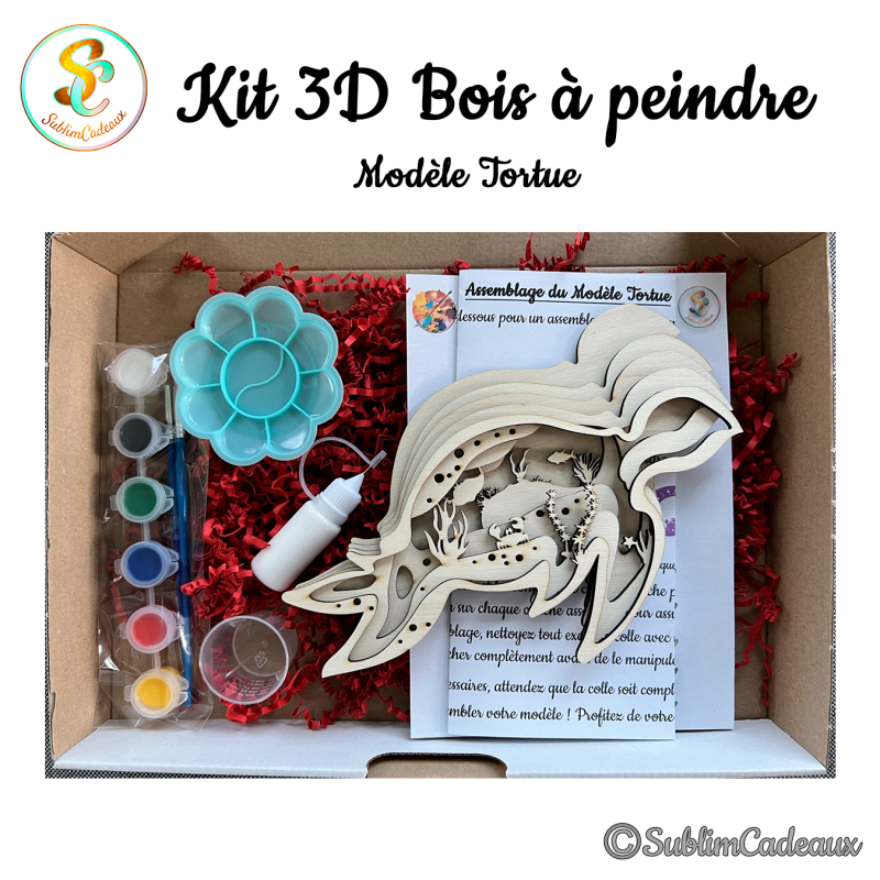 Kit 3D bois à peindre - Tortue
