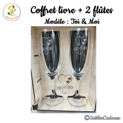 Coffret en forme de livre avec 2 flûtes - Toi & Moi