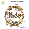 Plaque prénom enfant personnalisée thème mer – Tortue, dauphin, étoile de mer et coquillage