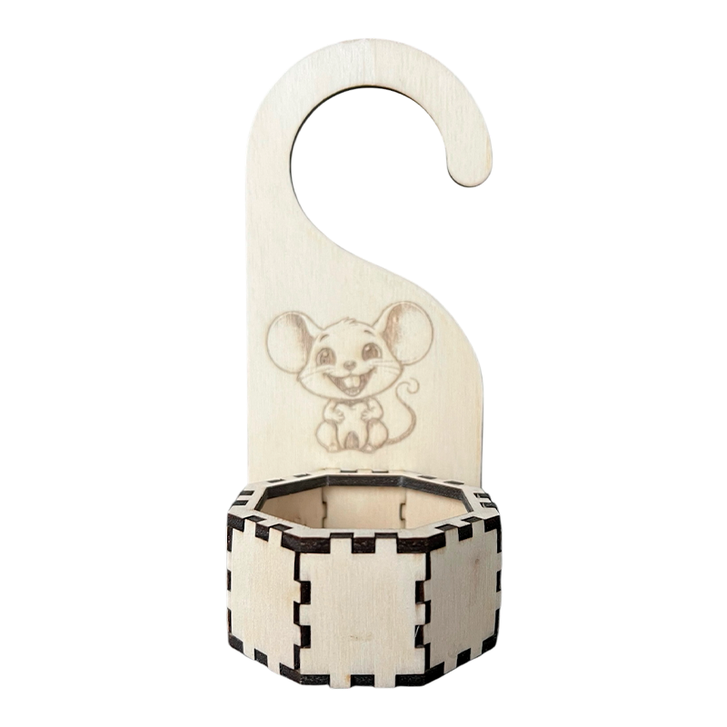 Boîte suspendue Petite Souris en bois – vue de face personnalisée pour dents de lait