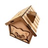 Tirelire maison chat en bois – vue du dessus avec toit rayé et cheminée