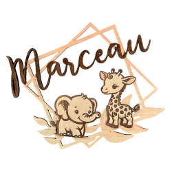laque prénom personnalisée savane en bois avec éléphant et girafe – modèle Marceau