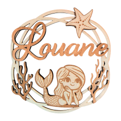 Plaque prénom personnalisée sirène en bois, décoration murale enfant