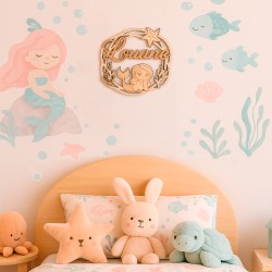 Décoration murale sirène personnalisée en bois avec prénom, chambre d’enfant thème marin