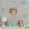 Plaque prénom en bois motif sirène et coraux, décoration murale chambre fille