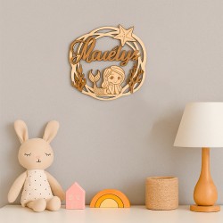 Prénom personnalisé en bois avec sirène et étoile de mer, déco murale pour chambre enfant