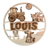 Plaque prénom personnalisée en bois avec tracteur et animaux de la ferme