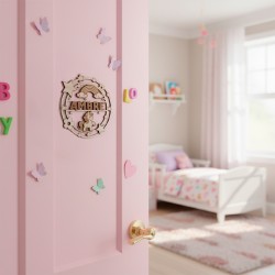Décoration murale prénom enfant en bois licorne et arc-en-ciel, plaque personnalisée sur porte de chambre