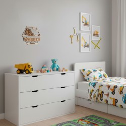Décoration murale prénom enfant en bois motif bulldozer, chambre garçon thème travaux publics