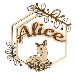 Plaque prénom personnalisée en bois avec biche et fleurs, décoration murale bohème enfant