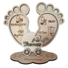 Décoration en bois personnalisée pieds de bébé avec landau et informations de naissance - SublimCadeaux
