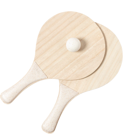 Paire de raquettes de plage en bois personnalisables avec balle en canne de blé Paire de raquettes de plage en bois personnalisables avec balle en canne de blé