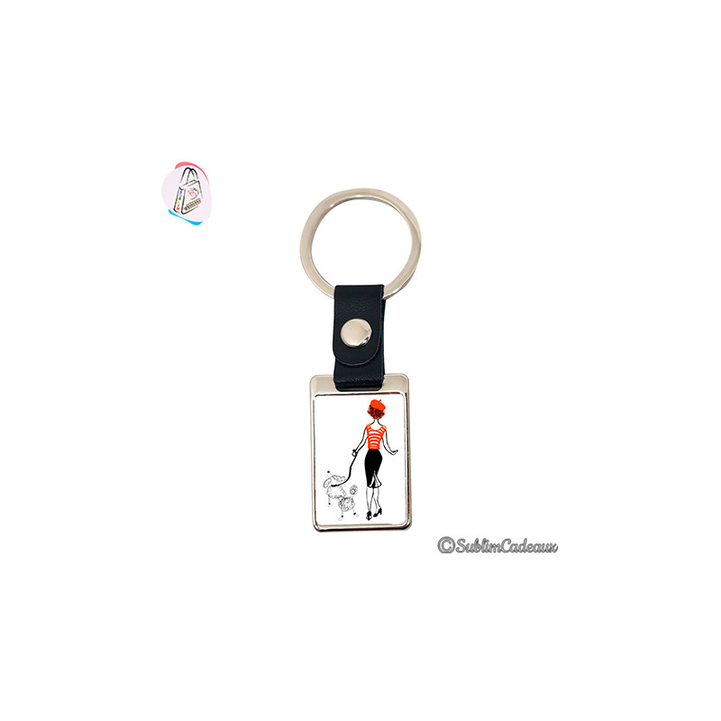 Porte-clés rectangle avec attache en simili cuir