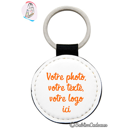 Porte-clés rond Double Face en simili cuir à personnaliser