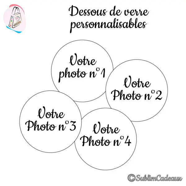 Lot de quatre dessous de verre ronds à personnaliser avec vos photos, emplacements photo vierges