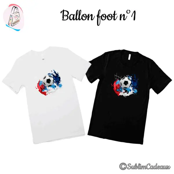 Tee-shirts blanc et noir imprimés d'un ballon de football avec éclaboussures bleu, blanc et rouge