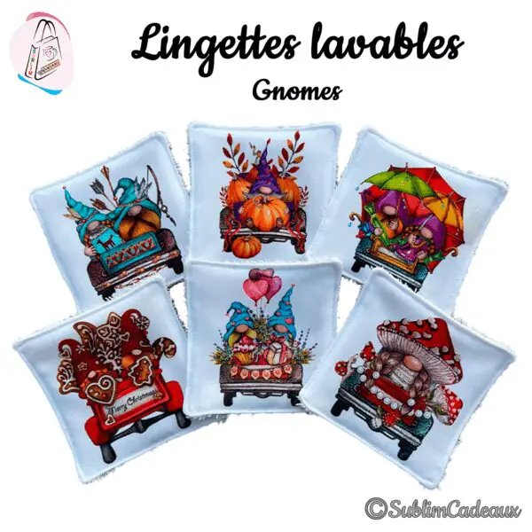 Lingettes lavables imprimées de gnomes sur des camions au fil des saisons, citrouilles, parapluies et décor de Noël