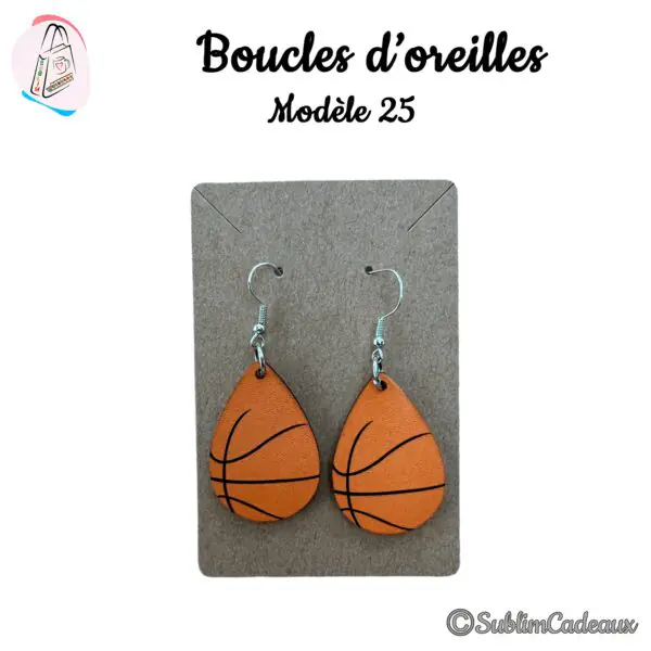 Boucles d'oreilles en goutte imprimées d'un ballon de basket orange aux lignes noires