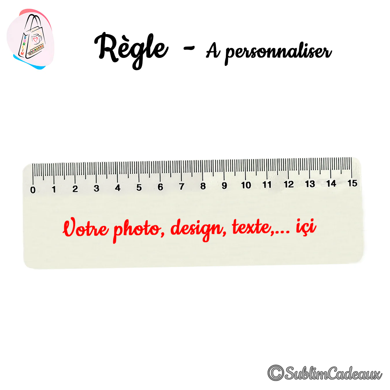 Règle plastique transparente de 15 cm à personnaliser avec votre photo, un design ou un texte