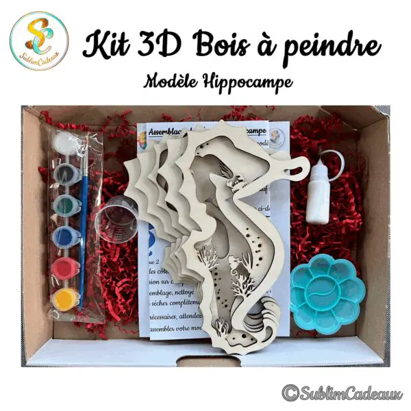 Loisir créatif en bois à peindre en forme d'hippocampe découpé au laser, livré avec peinture, pinceau et palette