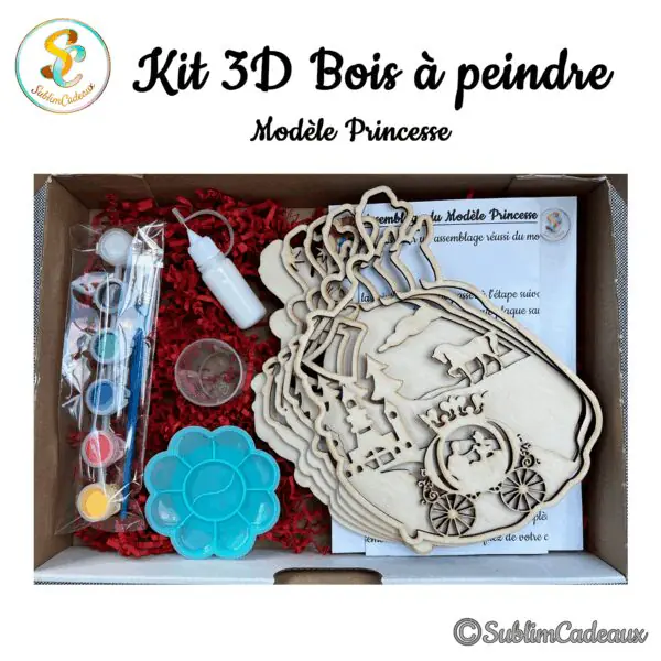 Kit de bricolage en bois à peindre sur le thème de la princesse, carrosse et château découpés au laser, peinture incluse