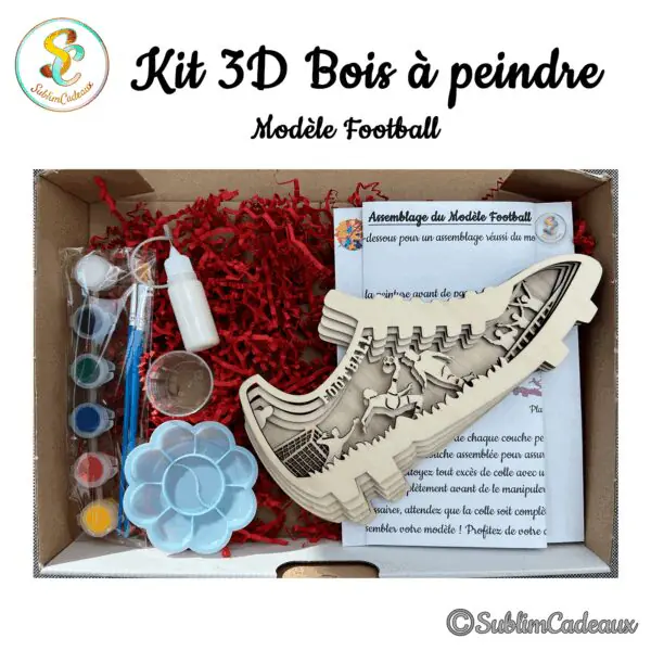 Coffret loisir créatif en bois à peindre en forme de chaussure de foot découpée au laser, avec peinture et palette