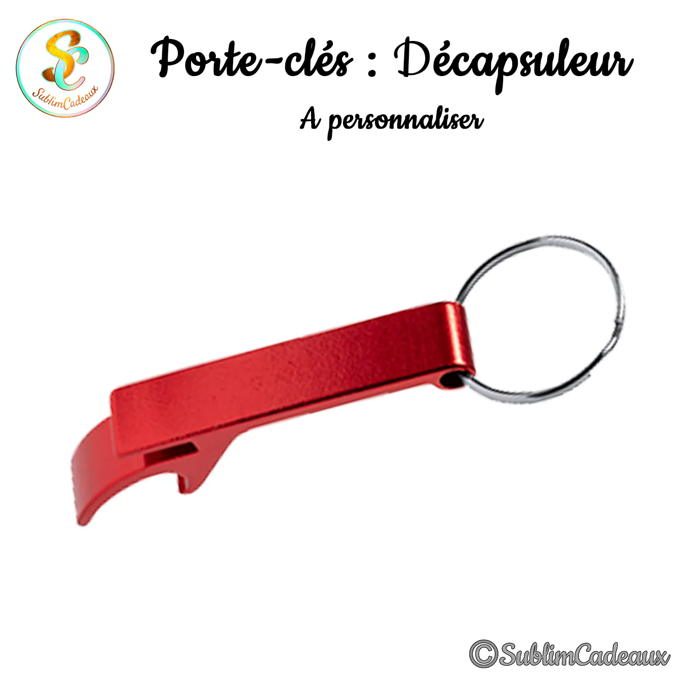 Porte-clés décapsuleur en métal rouge brillant avec anneau, ouvre-bouteille compact