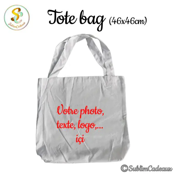 Grand tote bag en toile blanche à deux longues anses, format 46x46 cm, uni et sans motif