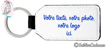 Porte-clés rectangulaire en simili cuir blanc, à personnaliser avec un texte, une photo ou un logo