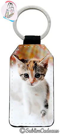 Porte-clés rectangulaire en simili cuir imprimé d'une photo de chaton, à personnaliser