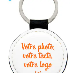 Porte-clés rond en simili cuir blanc, à personnaliser avec une photo, un texte ou un logo