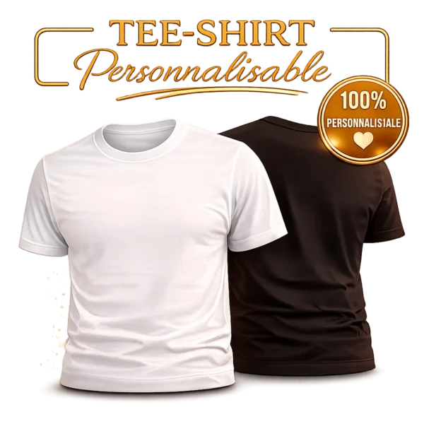 Deux tee-shirts unis à personnaliser par impression, un modèle blanc et un modèle brun foncé