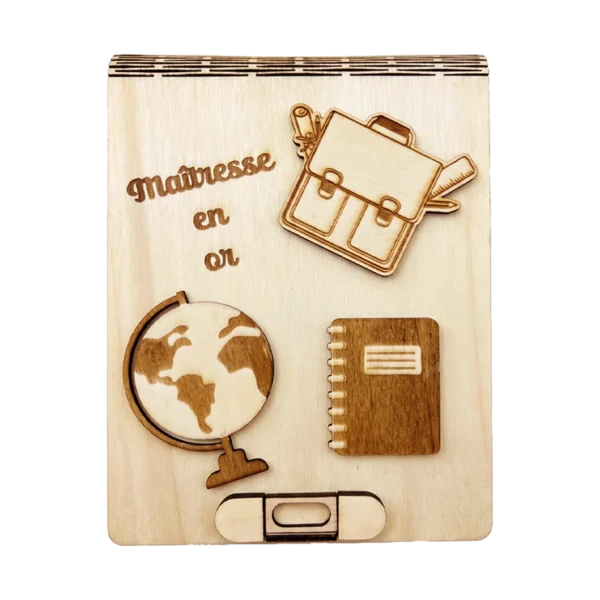 Coffret personnalisé Maître ou Maîtresse en bois – Cadeau de fin d'année avec bloc-notes et stylo