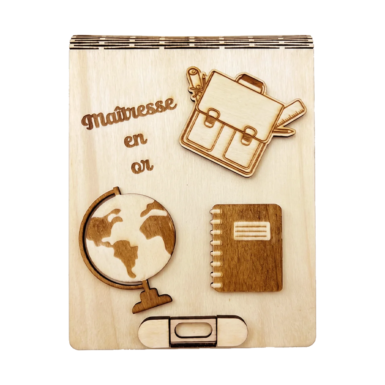 Coffret personnalisé Maître ou Maîtresse en bois – Cadeau de fin d'année avec bloc-notes et stylo