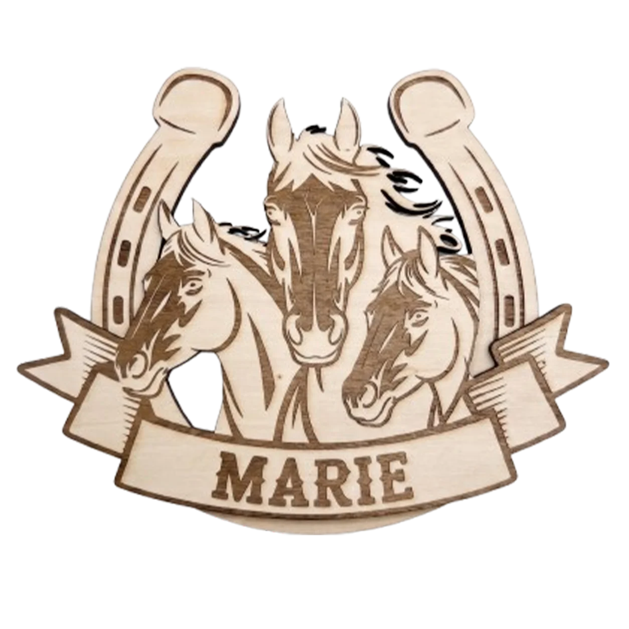 Plaque prénom personnalisée en bois – Chevaux – Décoration chambre passion équitation