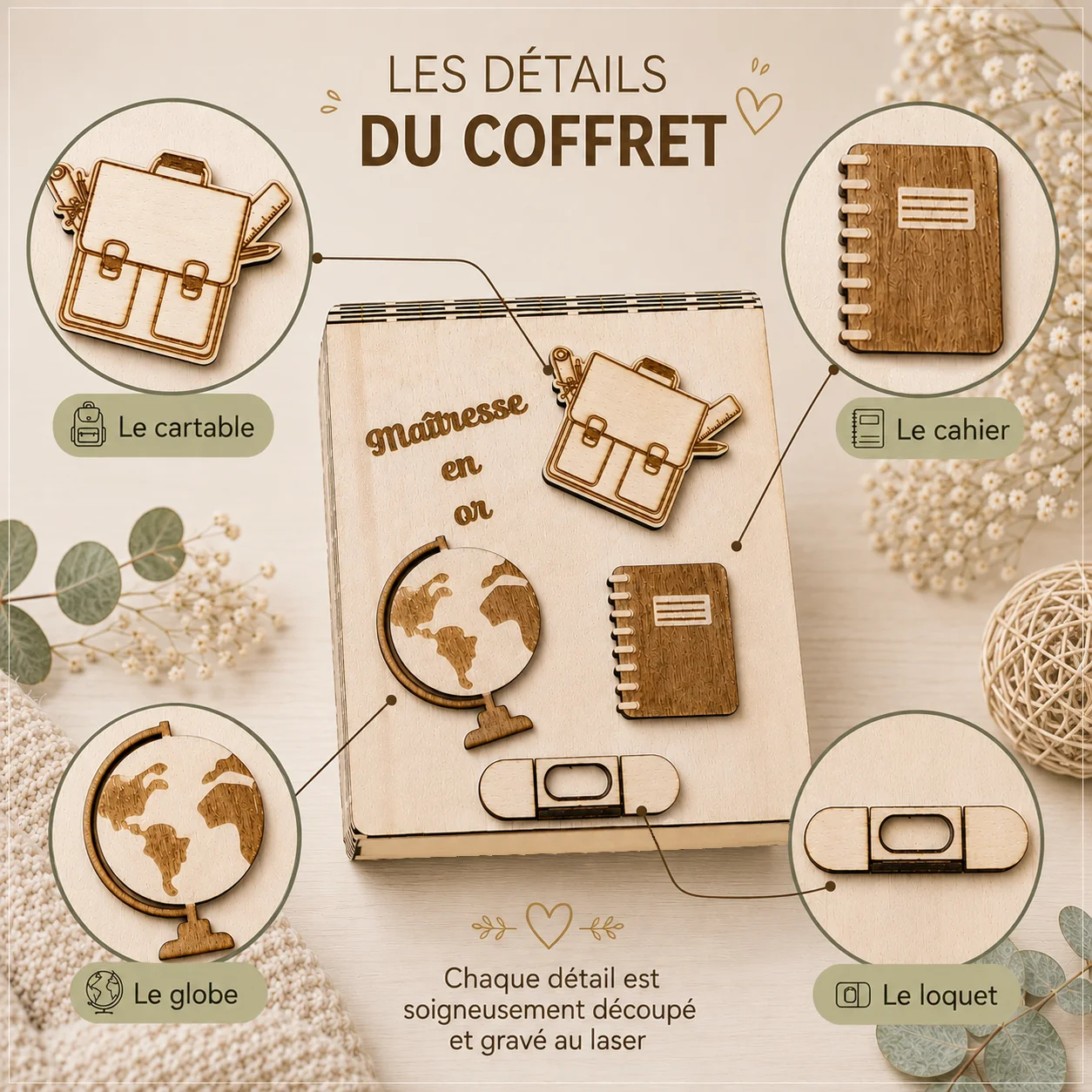 Coffret personnalisé Maître ou Maîtresse en bois – Cadeau de fin d'année avec bloc-notes et stylo – Image 6