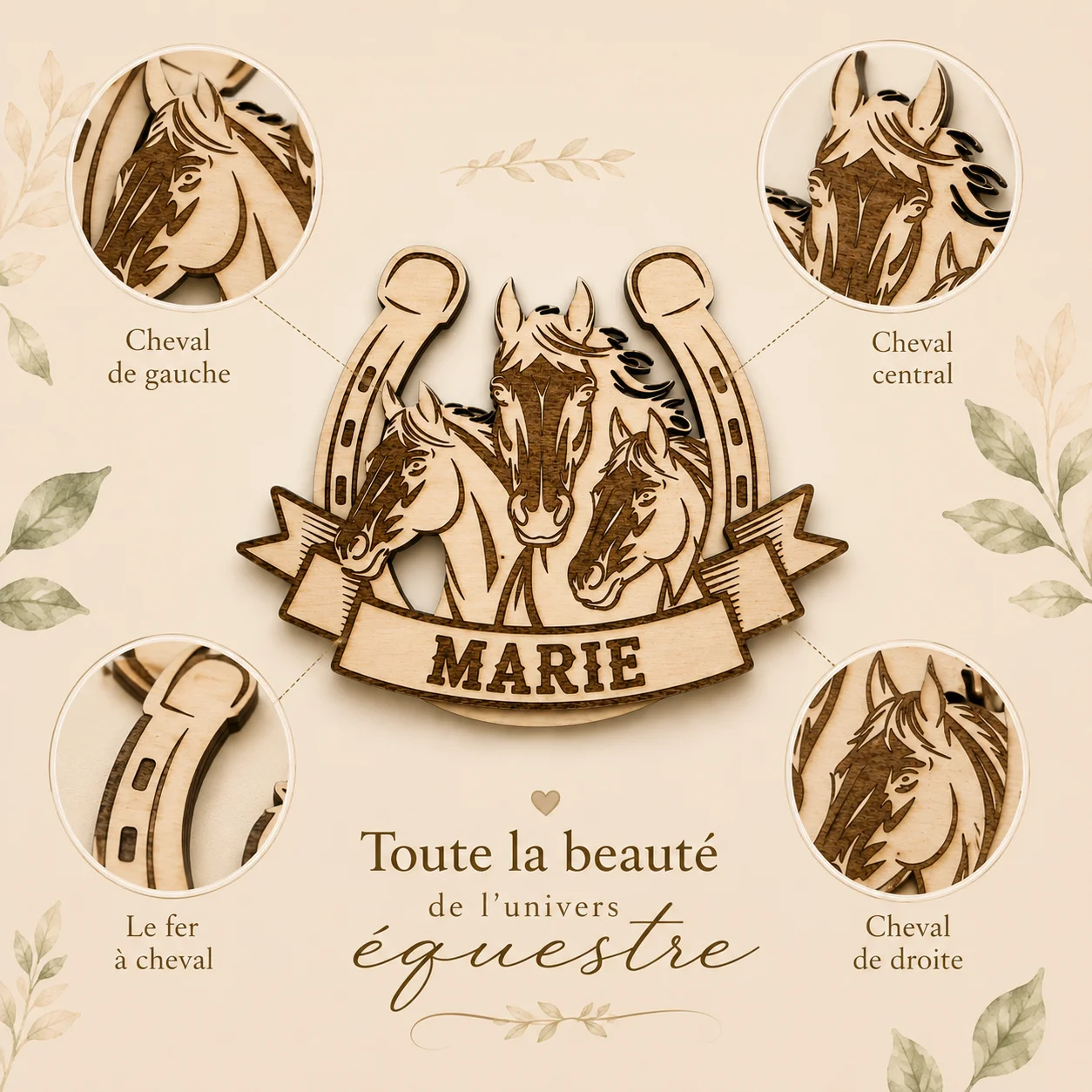 Plaque prénom personnalisée en bois – Chevaux – Décoration chambre passion équitation – Image 7