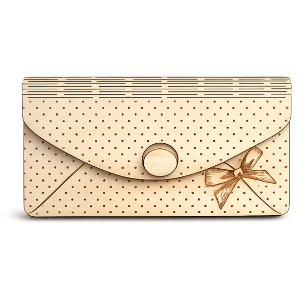 Enveloppe cadeau en bois personnalisée – Ruban & nœud