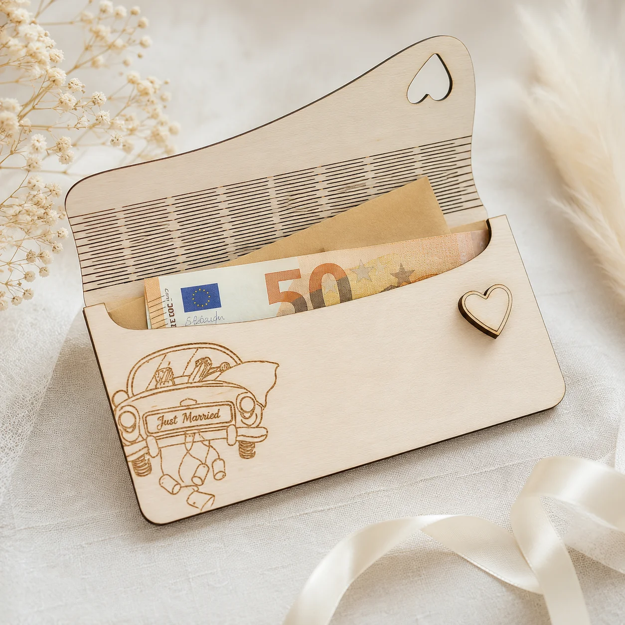 Enveloppe en bois personnalisée pour mariage – Voiture des mariés – Image 2