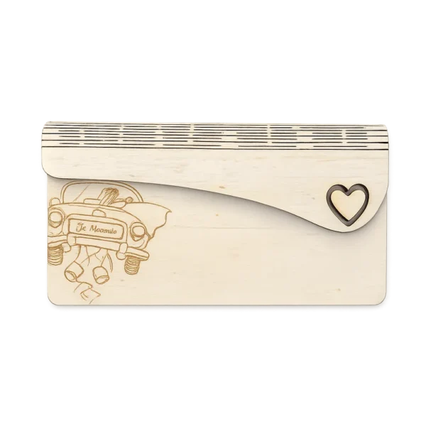 Enveloppe en bois personnalisée pour mariage – Voiture des mariés