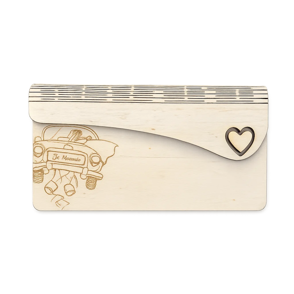 Enveloppe en bois personnalisée pour mariage – Voiture des mariés