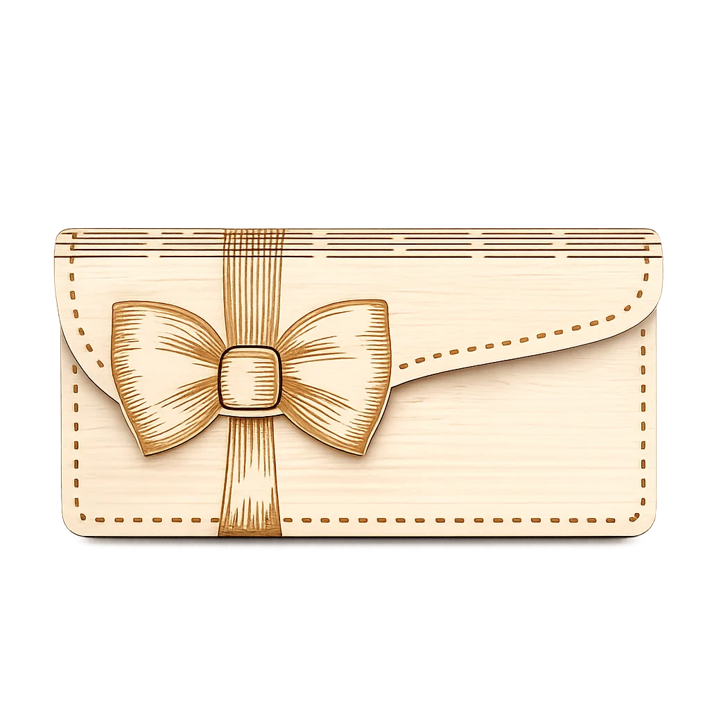 Enveloppe cadeau en bois personnalisée avec ruban gravé
