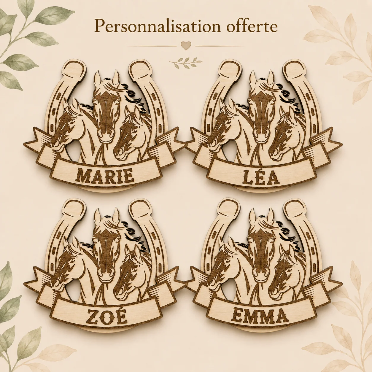 Plaque prénom personnalisée en bois – Chevaux – Décoration chambre passion équitation – Image 5