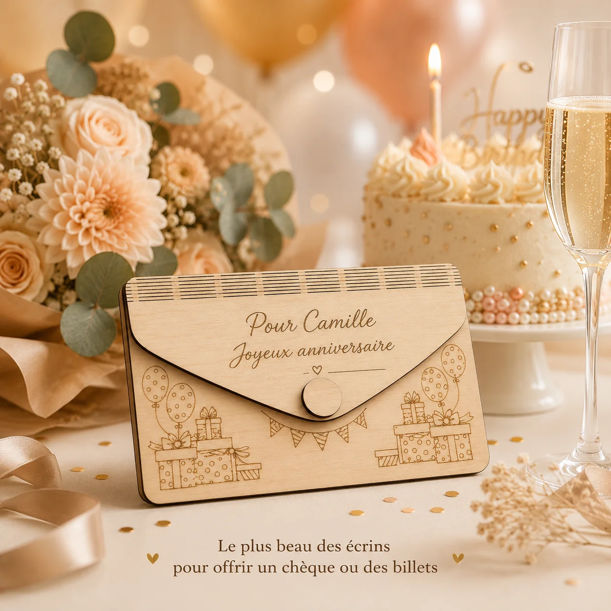 Enveloppe anniversaire en bois personnalisée – Cadeaux & Ballons – Image 6